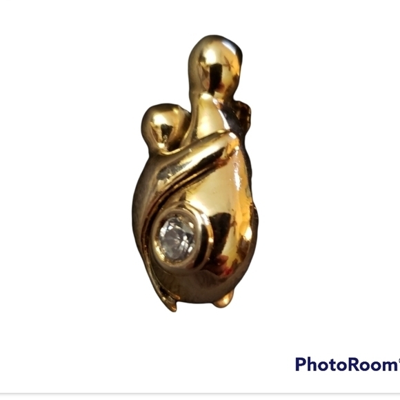 Vintage Jewelry - Mother Child Rhinestone Little Brooch Goldtone‎